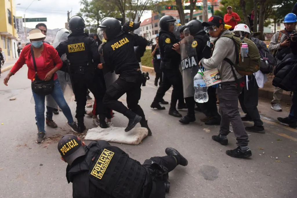 Protesters clash with members of the Peruvian riot police during a demonstration in the city of Cusco, Peru, on Jan. 11, 2023.?w=200&h=150