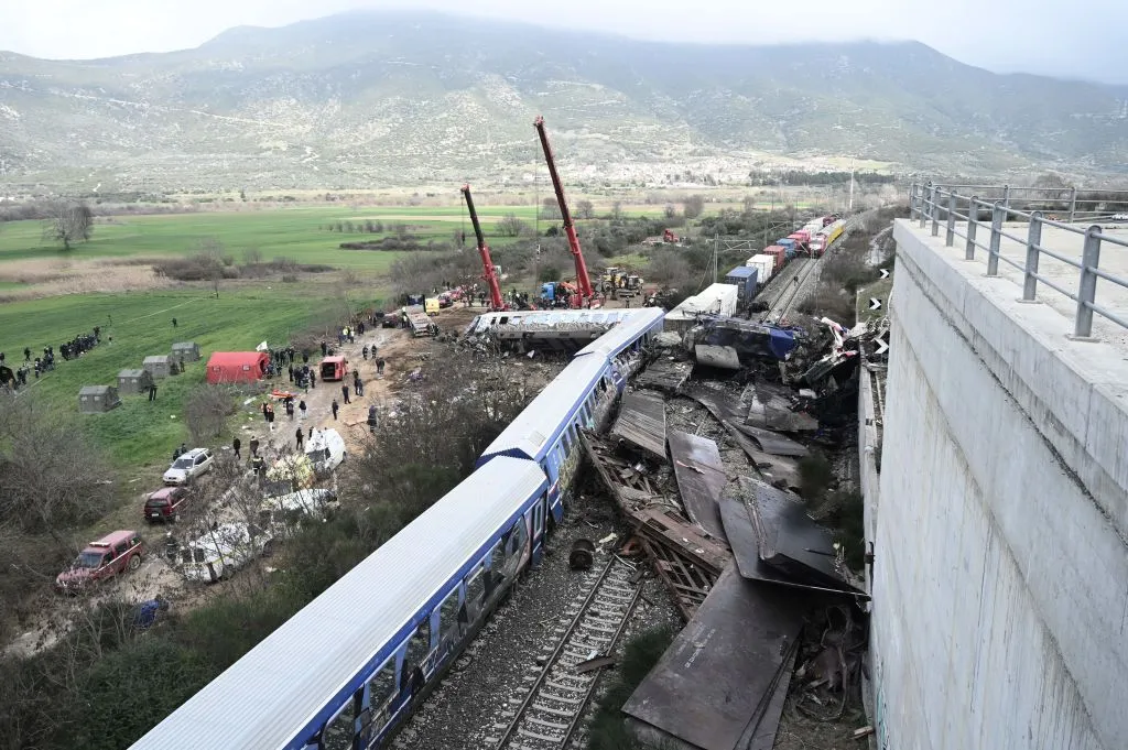 Police and emergency crews search wreckage after a train accident in the Tempi Valley near Larissa, Greece, March 1, 2023. At least 36 people were killed and another 85 injured after a collision between two trains caused a derailment near the Greek city of Larissa late at night on Feb. 28, 2023, authorities said.?w=200&h=150
