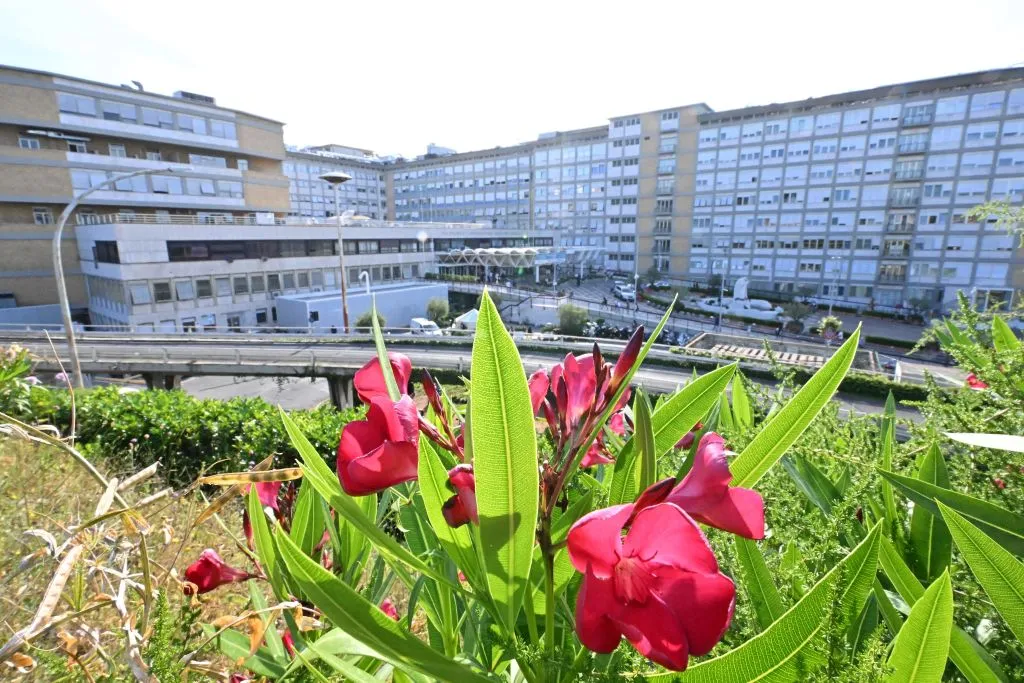 A photograph shows an outside view of the Gemelli hospital in Rome on June 8, 2023, where Pope Francis has been hospitalized following an operation for an abdominal hernia on June 7.?w=200&h=150