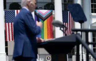 President Joe Biden speaks during a Pride celebration on the South Lawn of the White House in Washington, DC, on June 10, 2023. Credit: Brendan Smialowski/AFP via Getty Images
