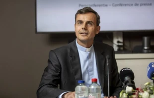 Archbishop-elect Luc Terlinden speaks at a press conference to present the new archbishop for Mechelen-Brussels, Thursday, June 22, 2023. Credit: HATIM KAGHAT/BELGA MAG/AFP via Getty Images