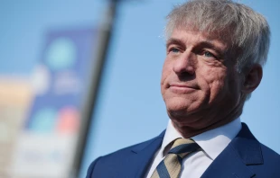 St. Michael's Media founder and CEO Michael Voris during an interview for local television news before the "Bishops Enough Is Enough" rally at the MECU Pavilion Nov.16, 2021, in Baltimore. Credit: Chip Somodevilla/Getty Images