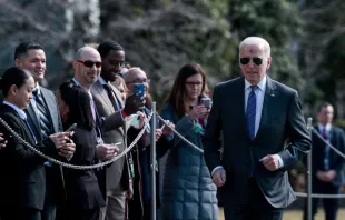 President Joe Biden, with ashes on his forehead in honor of Ash Wednesday, walks to speak to reporters before boarding Marine One with First Lady Jill Biden on the South Lawn of the White House on March 02, 2022 in Washington, DC. The Bidens are spending the day in Superior, Wisconsin, with cabinet members where they will give remarks on the bipartisan infrastructure legislation. Anna Moneymaker/Getty Images