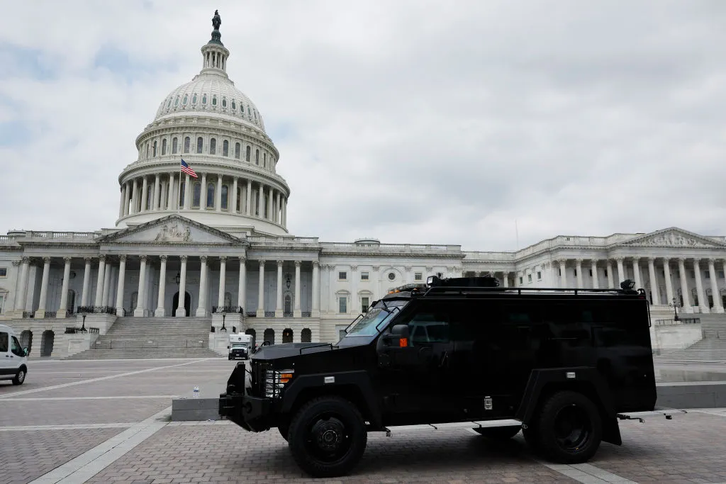 An armored police vehicle is positioned on the plaza between the U.S. Capitol and the Supreme Court after the court handed down its decision in Dobbs v Jackson Women's Health on June 24, 2022 in Washington, DC.?w=200&h=150