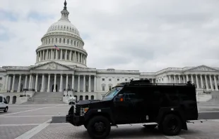 An armored police vehicle is positioned on the plaza between the U.S. Capitol and the Supreme Court after the court handed down its decision in Dobbs v Jackson Women's Health on June 24, 2022 in Washington, DC. Chip Somodevilla/Getty Images