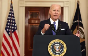 U.S. President Joe Biden addresses the Supreme Court’s decision on Dobbs v. Jackson Women's Health Organization to overturn Roe v. Wade June 24, 2022 in Cross Hall at the White House in Washington, DC. Alex Wong/Getty Images