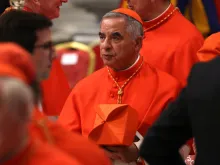 Cardinal Giovanni Angelo Becciu attends the Consistory for the creation of new Cardinals at the St. Peter's Basilica on Aug. 27, 2022, at the Vatican.