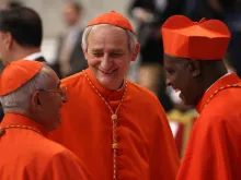 President of the Italian Bishops' Conference Cardinal Matteo Maria Zuppi (center) attends the consistory for the creation of new cardinals at St. Peter's Basilica on Aug. 27, 2022, in Vatican City.