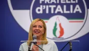 Giorgia Meloni, leader of the Fratelli d'Italia (Brothers of Italy), speaks at a press conference at the party electoral headquarters overnight on Sept. 26, 2022. in Rome. Italy’s national elections on Sept. 25 saw voters poised to elect Meloni, a Catholic mother, as the country's first female prime minister.
