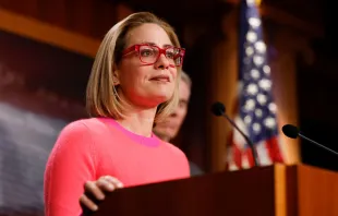U.S. Sen. Kyrtsen Sinema, D-Arizona, speaks at a news conference after the Senate passed the Respect for Marriage Act at the Capitol Building on Nov.29, 2022 in Washington, D.C. Photo by Anna Moneymaker/Getty Images