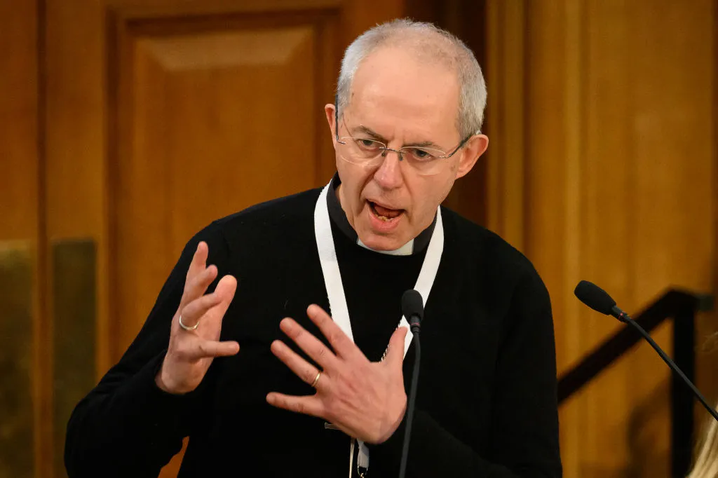 Archbishop of Canterbury Justin Welby addresses General Synod delegates during the debate on gay marriage at The Church House on Feb. 8, 2023, in London.?w=200&h=150