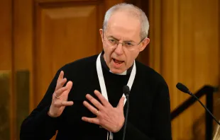 Archbishop of Canterbury Justin Welby addresses General Synod delegates during the debate on gay marriage at The Church House on Feb. 8, 2023, in London. Photo by Leon Neal/Getty Images