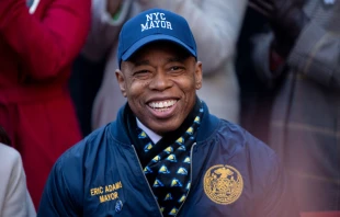 New York City Mayor Eric Adams attends the campaign launch event for “We Love NYC” in Times Square on March 20, 2023, in New York City. Photo by Alexi Rosenfeld/Getty Images