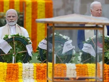 U.S. President Joe Biden and India’s Prime Minister Narendra Modi pay respect at the Mahatma Gandhi memorial at Raj Ghat on the sidelines of the G20 summit in New Delhi on Sept. 10, 2023.
