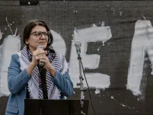 Rashida Tlaib, a Democratic representative from Michigan and the sole Palestinian-American member of Congress, addressed a demonstration at the National Mall in Washington, D.C., on Friday, Oct. 20, 2023, to show her support for the Palestinian cause.