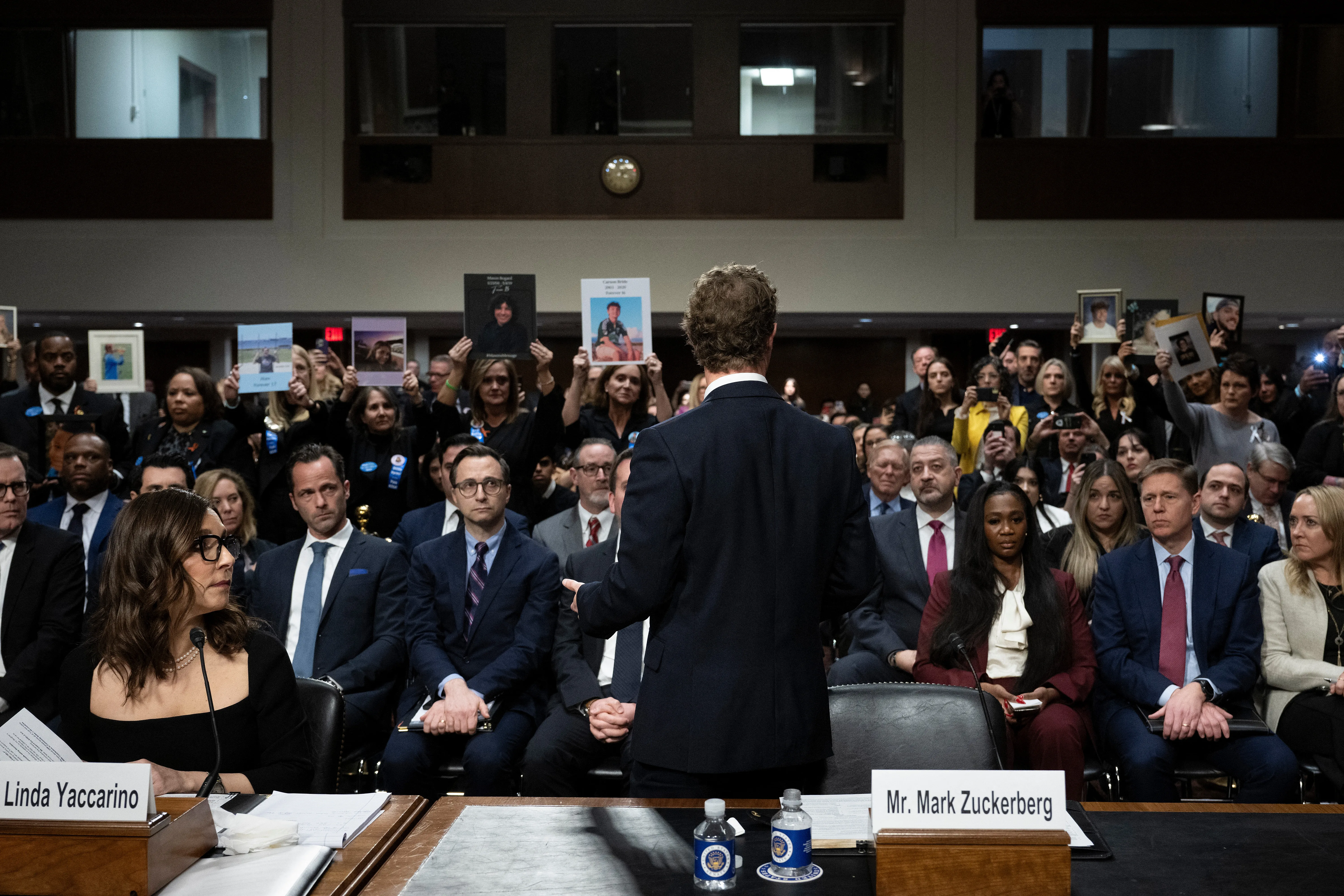 Mark Zuckerberg, CEO of Meta, speaks to victims and their family members as he testifies during the US Senate Judiciary Committee hearing "Big Tech and the Online Child Sexual Exploitation Crisis" in Washington, D.C., on Jan. 31, 2024.?w=200&h=150