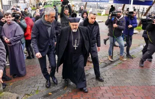 Bishop Massimiliano Palinuro arrives at the Jan. 29, 2024, funeral of Tuncer Murat Cihan, 52, who was murdered during Sunday Mass at Santa Maria Italian Church on Jan. 28 in Istanbul, Turkey. Credit: Sercan Ozkurnazli/Getty Images