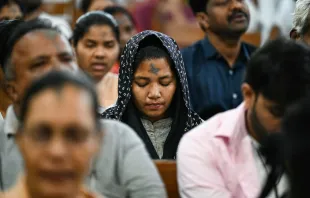 Catholic faithful offer prayers during an Ash Wednesday Mass at St. Mary's Basilica in Secunderabad, the twin city of Hyderabad in India on Feb. 14, 2024. Credit: NOAH SEELAM/AFP via Getty Images