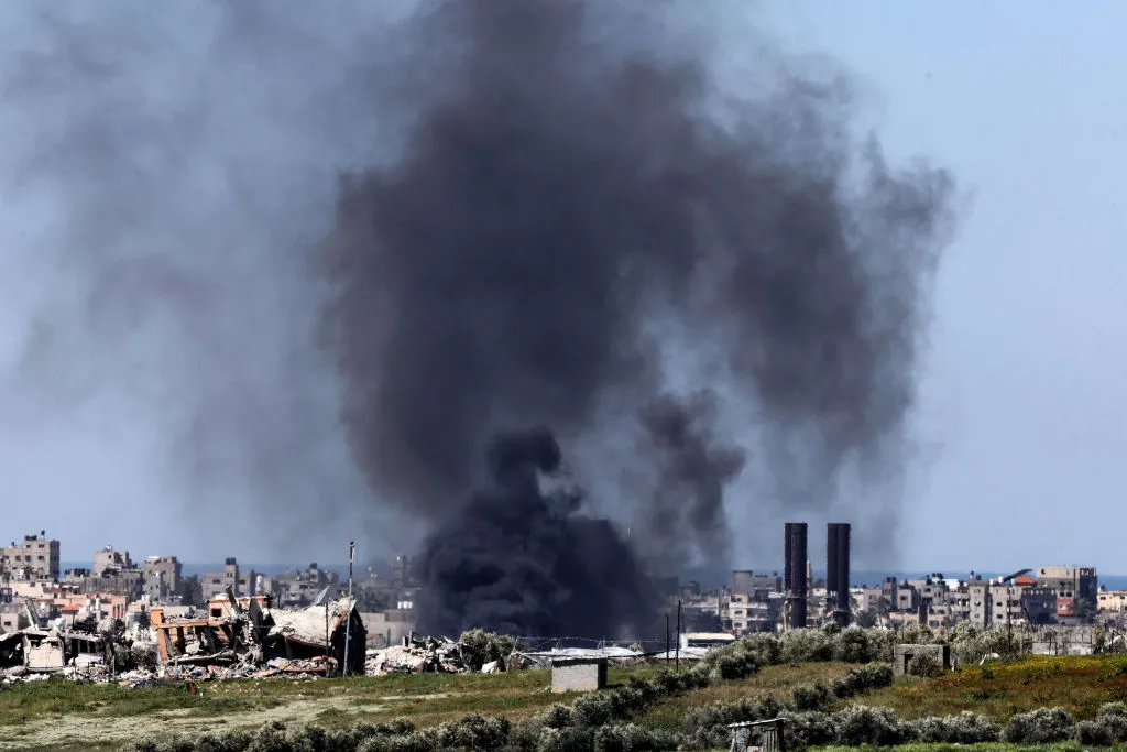 A picture taken from a position in southern Israel on Feb. 29, 2024, shows smoke billowing over the Gaza Strip amid ongoing battles between Israel and the Palestinian militant group Hamas.?w=200&h=150