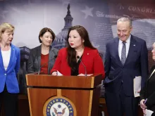 U.S. Sen. Tammy Duckworth, D-Illinois, speaks during a news conference at the U.S. Capitol on protections for access to in vitro fertilization on Feb. 27, 2024, in Washington, D.C.