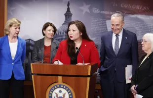U.S. Sen. Tammy Duckworth, D-Illinois, speaks during a news conference at the U.S. Capitol on protections for access to in vitro fertilization on Feb. 27, 2024, in Washington, D.C. Credit: Anna Moneymaker/Getty Images