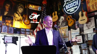 Tennessee Gov. Bill Lee speaks during the signing of the ELVIS Act to Protect Voice & Likeness in Age of AI event at Robert’s Western World on March 21, 2024, in Nashville, Tennessee.