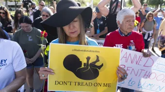 Pro-life advocates demonstrate prior to an Arizona House of Representatives session at the Arizona State Capitol on April 17, 2024, in Phoenix.