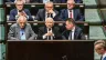 Jaroslaw Kaczynski (front, center), leader of the Law and Justice political party (PiS) in Poland, takes part in the voting on four draft projects on abortion rights at the Polish Parliament (SEJM) on April 12, 2024, in Warsaw, Poland.