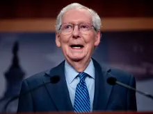 Senate Minority Leader Mitch McConnell, R-Kentucky, speaks at a news conference on Capitol Hill on April 23, 2024, in Washington, D.C.