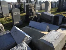 Vandalized tombstones are seen at the Jewish Mount Carmel Cemetery, Feb. 26, 2017, in Philadelphia.