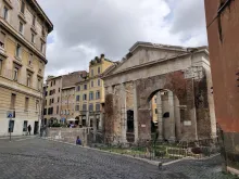 The ancient Portico d'Ottavia in the heart of Rome's Jewish ghetto was the site of the March for Remembrance on Oct. 16, 2023.