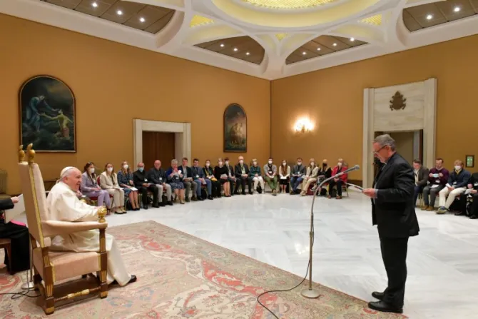 Pope Francis with the Global Researchers Advancing Catholic Education at the Apostolic Palace on April 20, 2022.