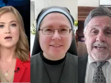Reporter Catherine Hadro speaks with Sister Mary Gianna of the Disciples of the Lord Jesus Christ and Frank DeAngelis on “EWTN News In Depth” on April 19, 2024. Sister Mary Gianna, also known as Jenica Thornby, was a sophomore at Columbine High School and DeAngelis was principal on April 20, 1999, when two gunmen killed 12 students and one teacher before turning their guns on themselves.