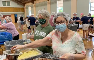 Volunteers pack meals for families in Haiti at St. Cecilia parish in Wilbraham, Mass., May 2022. St. Cecilia Parish, Wilbraham