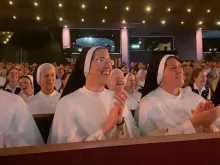Members of the Dominican Sisters of Saint Cecilia enjoying a performance of The Hillbilly Thomists at the Grand Ole Opry in Nashville on Aug. 1, 2022.