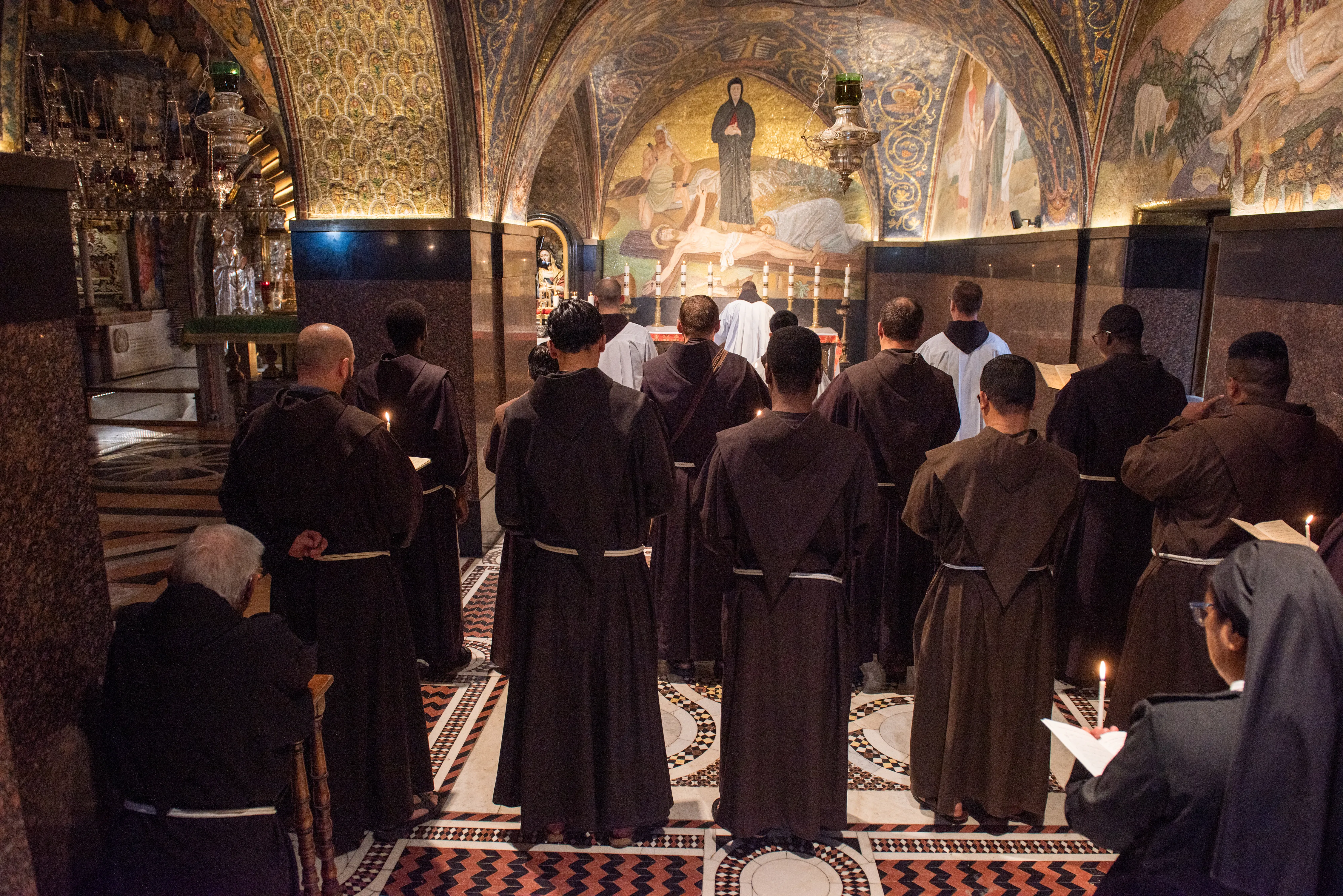 Daily procession of the Franciscan friars of the Custody of the Holy Land (Calvary, Latin Chapel), Church of the Holy Sepulcher, Jerusalem. Oct. 9, 2023.?w=200&h=150