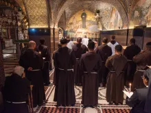 Daily procession of the Franciscan friars of the Custody of the Holy Land (Calvary, Latin Chapel), Church of the Holy Sepulcher, Jerusalem. Oct. 9, 2023.