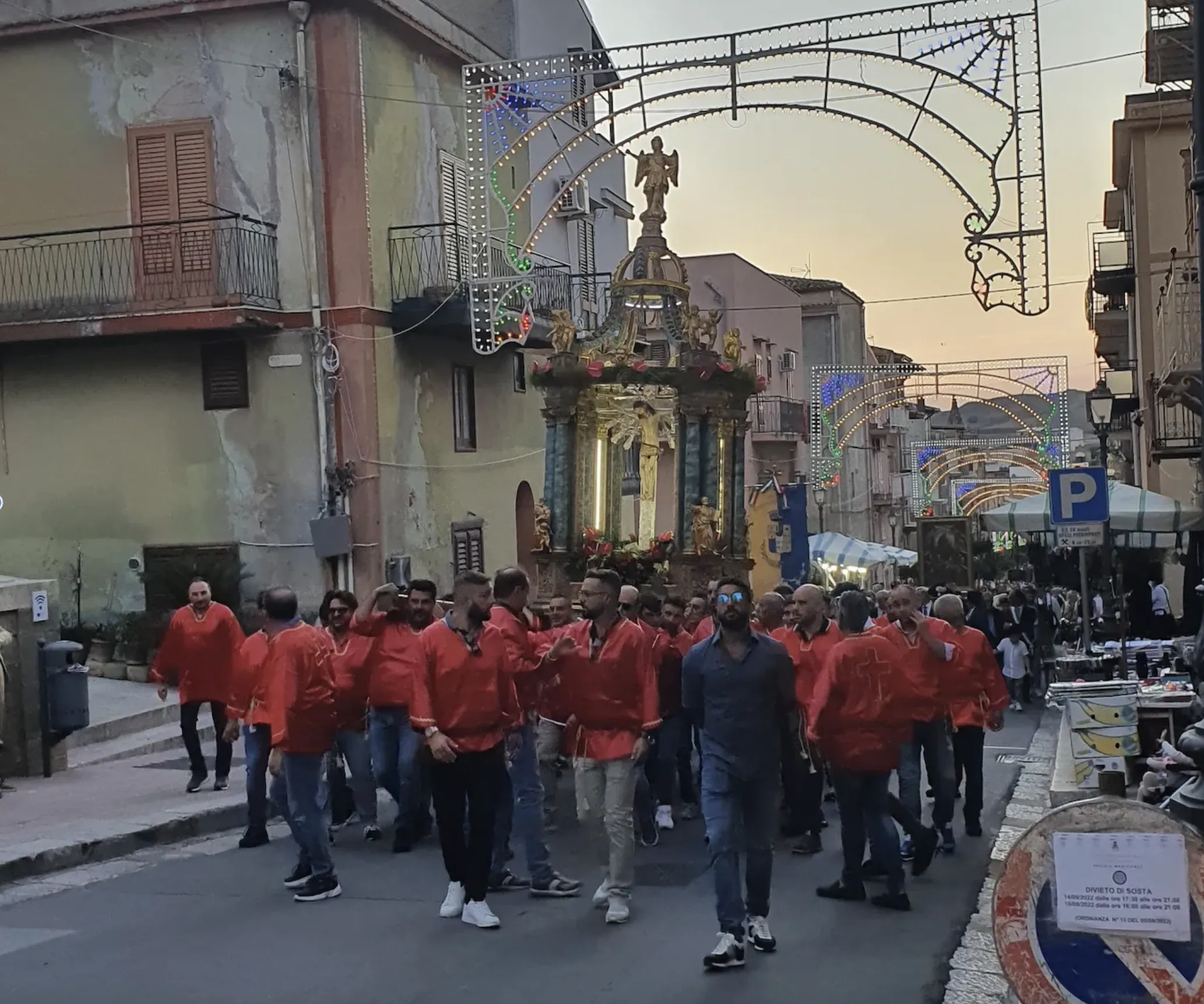 Men process with the historic cross on the feast of the Holy Cross in Montemaggiore Belsito on Sept. 14, 2022. It is considered a great honor to be one of the people to transport the heavy float in which the cross is carried.?w=200&h=150