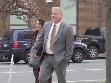 Mark Houck and his wife, Ryan-Marie Houck, prior to entering the federal court house in Philadelphia on Jan. 25, 2023.