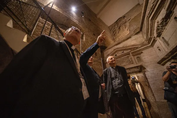 Delegates of the Synod on Synodality tour the catacombs on a break from their discussions in Rome, Italy, Oct. 12, 2023. Credit: Daniel Ibanez