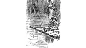 Huck and Jim on their raft, illustration by E.W. Kemble from the 1884 edition of Adventures of Huckleberry Finn.