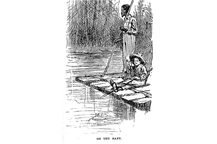 Huck and Jim on their raft, illustration by E.W. Kemble from the 1884 edition of Adventures of Huckleberry Finn.