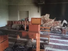 The chapel of Our Lady of the Valley near the small settlement of Pehuajó Sud, Argentina, was attacked Aug. 30, 2023. The chapel is part of Our Lady of Perpetual Help Parish in the town of Larroque.