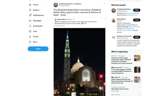 Twitter post by Archbishop Salvatore J. Cordileone of San Francisco on Jan. 20, 2022, reacting to an activist group's projection of pro-choice messages on the facade of the Basilica of the National Shrine of the Immaculate Conception in Washington, D.C. Screen shot of Twitter post