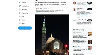 Twitter post by Archbishop Salvatore J. Cordileone of San Francisco on Jan. 20, 2022, reacting to an activist group's projection of pro-choice messages on the facade of the Basilica of the National Shrine of the Immaculate Conception in Washington, D.C.