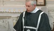 Father James Jackson, FSSP, delivers the homily at the funeral Mass for slain Boulder police officer Eric Talley on March 29, 2021, at the Cathedral Basilica of the Immaculate Conception in Denver.