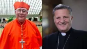 Cardinal Jean-Claude Hollerich, archbishop of Luxembourg, (left) and Cardinal Mario Grech, secretary general of the Synod of Bishops