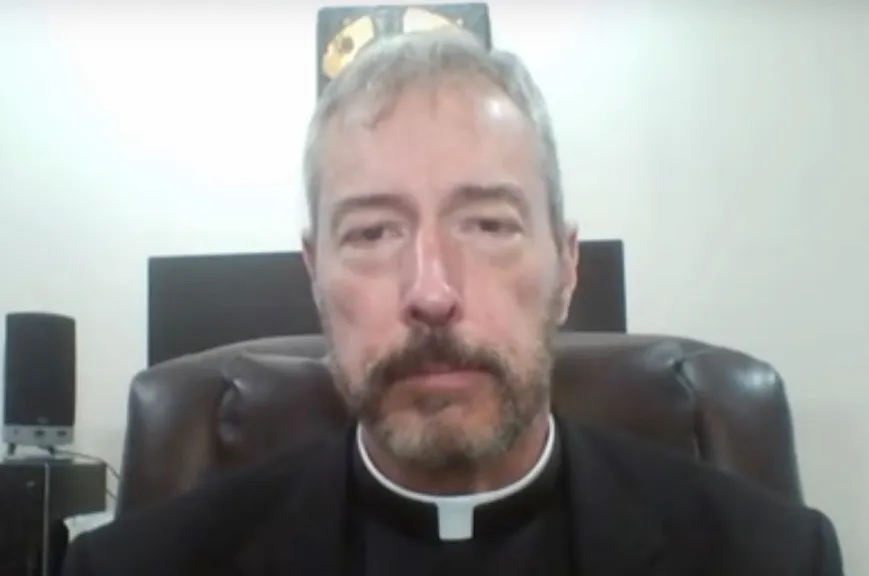 Father Samuel Giese, pastor of St. Jane Frances de Chantal Catholic Parish in Bethesda, Maryland, speaks on "EWTN Nightly News" on July 11, 2022, about the arson and vandalism that damaged his church.?w=200&h=150