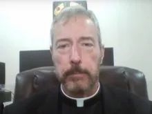 Father Samuel Giese, pastor of St. Jane Frances de Chantal Catholic Parish in Bethesda, Maryland, speaks on "EWTN Nightly News" on July 11, 2022, about the arson and vandalism that damaged his church.
