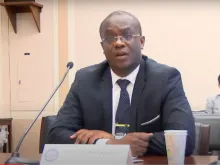 Congolese civil rights attorney Hervé Diakiese Kyungu testifying on July 14, 2022, at a congressional hearing in Washington, D.C. on the use of child labor in China-backed cobalt mines in the Democratic Republic of Congo.